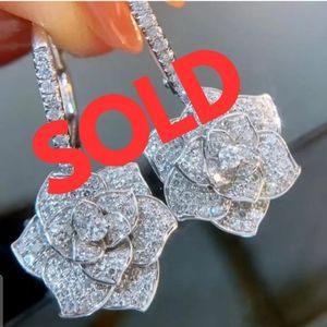 Silver Pave Crystal Rose Flower Hook Earrings with 1-1/4" Drop ~SEE VIDEO